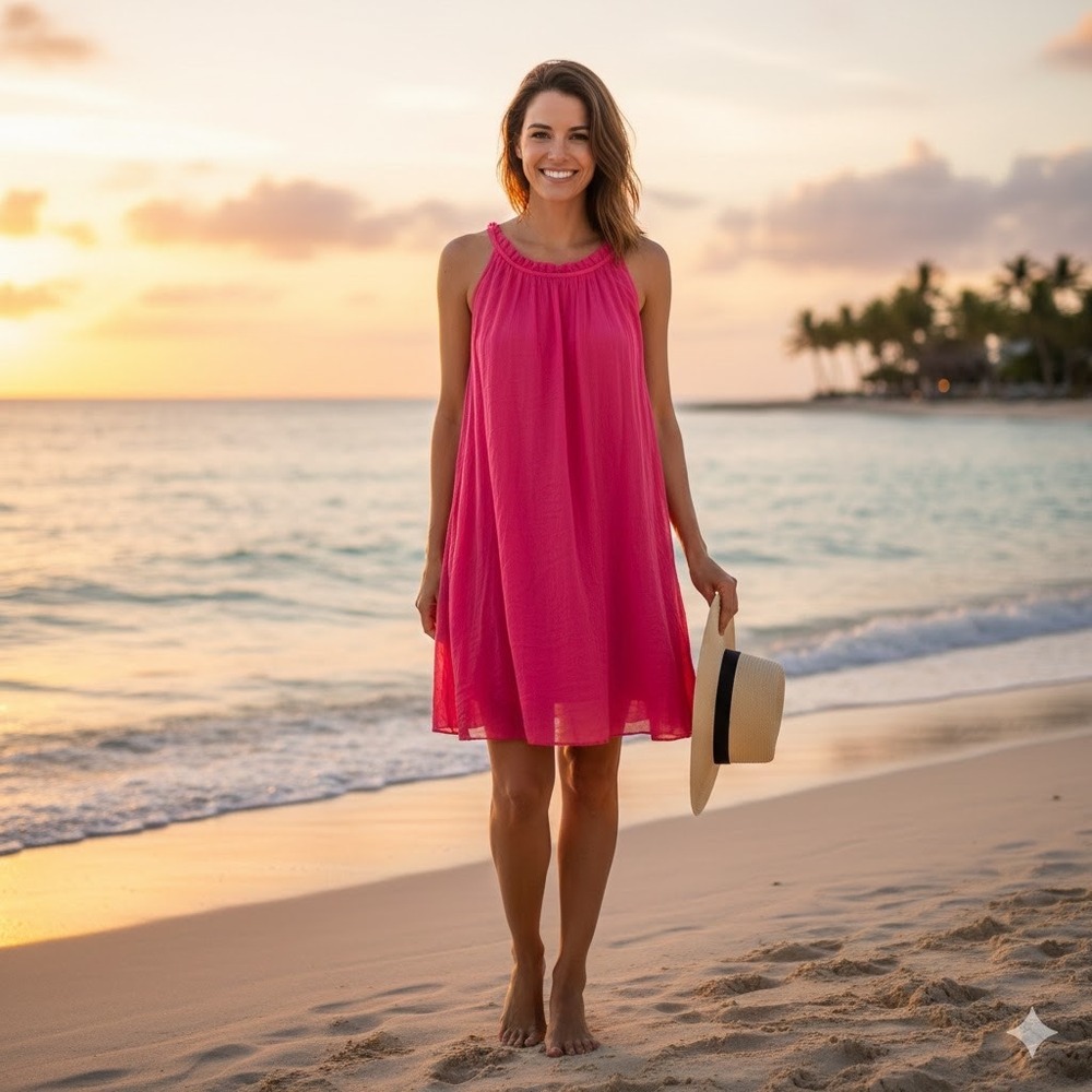 Luisa Ricci Italian Silk Halter Dress Pink Beach‎ Resort Vacation M FLAWED